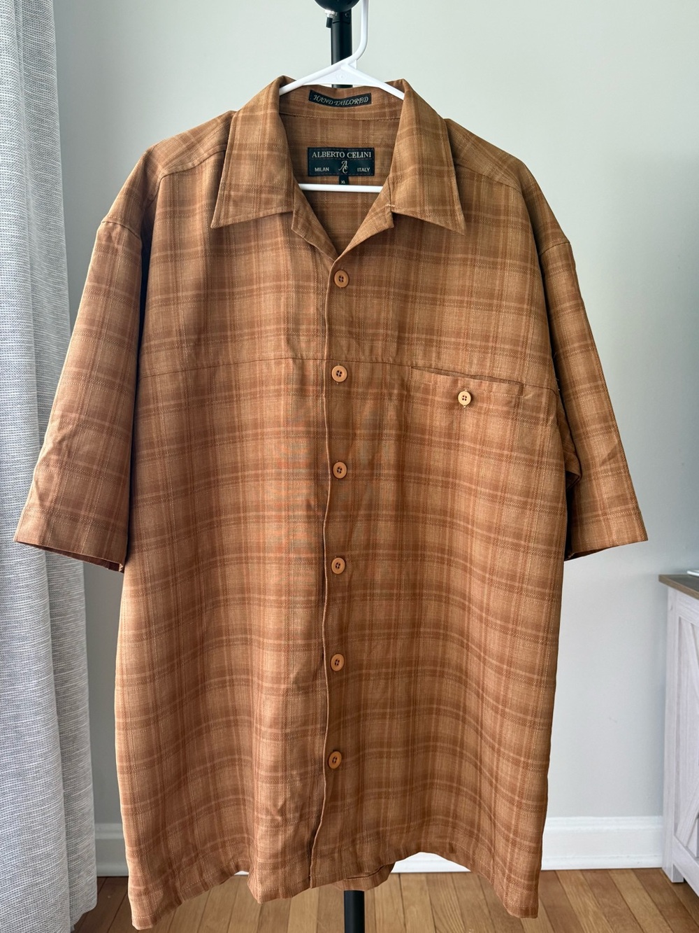Alberto Celini Italy Brown Plaid Button Up Shirt Men’s XL